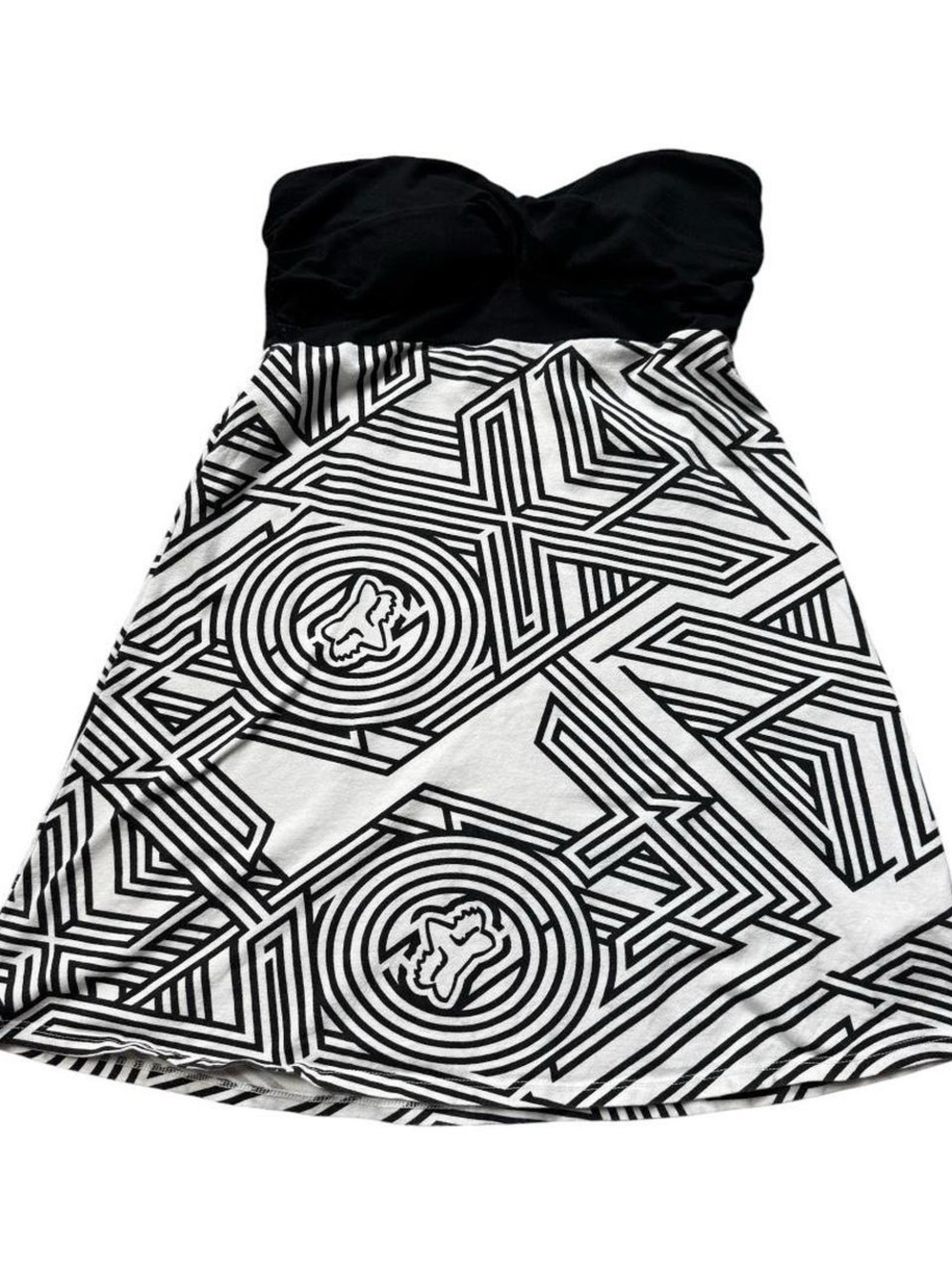 Fox Strapless Black & White Geometric Fit-and-Flare Dress